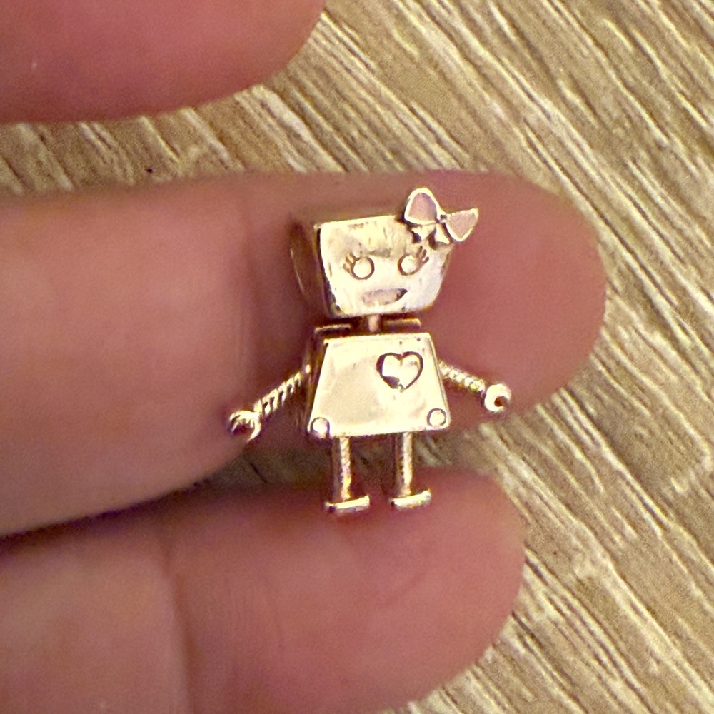 Silver Robot Charm Pendant - Rose Gold Color